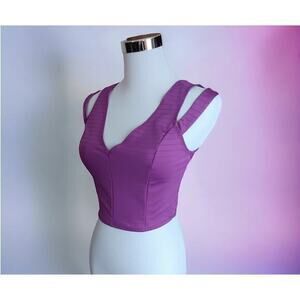 VINTAGE Y2K Crop‎ Top Size Small Purple Stretchy V-Neck Sporty
